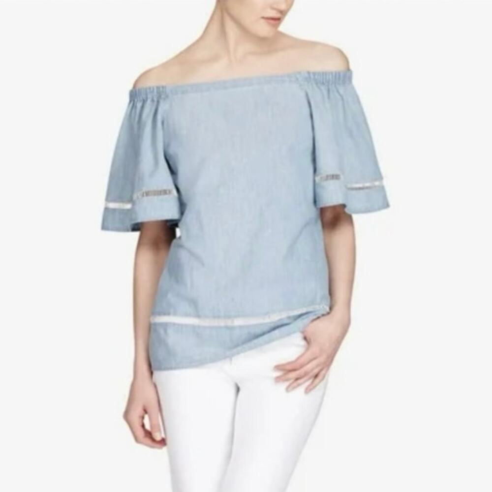 Lauren Ralph Lauren denim off the shoulder fluttered sleeve women’s size large